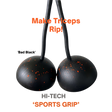 A pair of TRIBELLS 6" Palms Grip Tricep attachments, black with orange speckles and “Make Triceps Rip! HI-TECH 'SPORTS GRIP'” text—ideal for intense, hygienic tricep cable workouts that destroy dumbbells!.