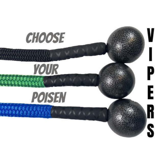 The TRICEPS ROPE CABLE Extreme Performance Viper / Twisted Sisters, in black, green, and blue with "Choose Your Poison Vipers," offers a thrilling challenge akin to an intense triceps workout.