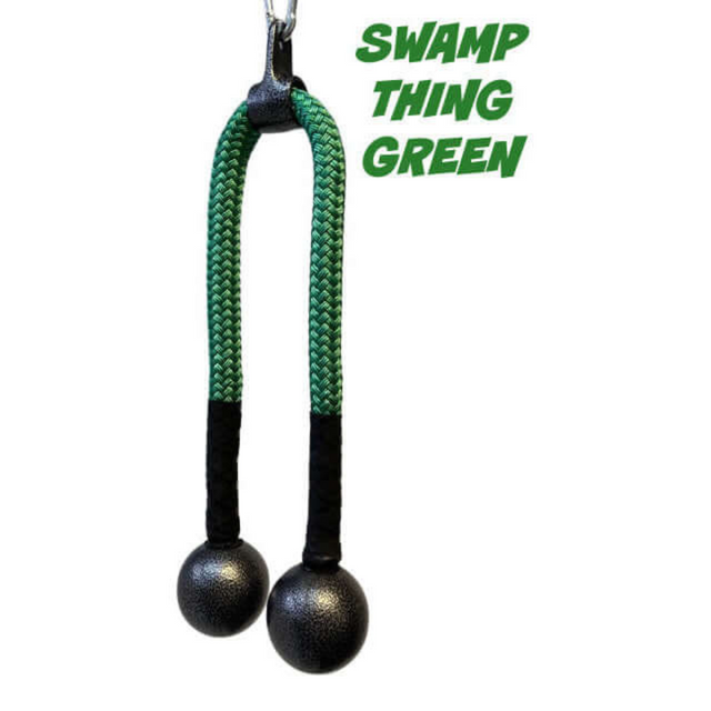 Swamp Thing Green rope poi set combines commercial-grade black balls on a white backdrop, ideal for boosting your triceps workout with TRICEPS ROPE CABLE Extreme Performance Viper / Twisted Sisters.