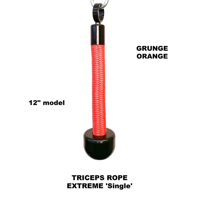 The Grunge orange TRICEPS ROPE EXTREME 'Singles' is perfect for enhancing your exercise, featuring a cushioned grip and black plastic ends.