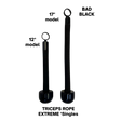 Two TRICEPS ROPE EXTREME 'Singles' triceps cable workout ropes with black rubber handles, cushioned grips, and top rings; one is shorter than the other, displayed on a white background.
