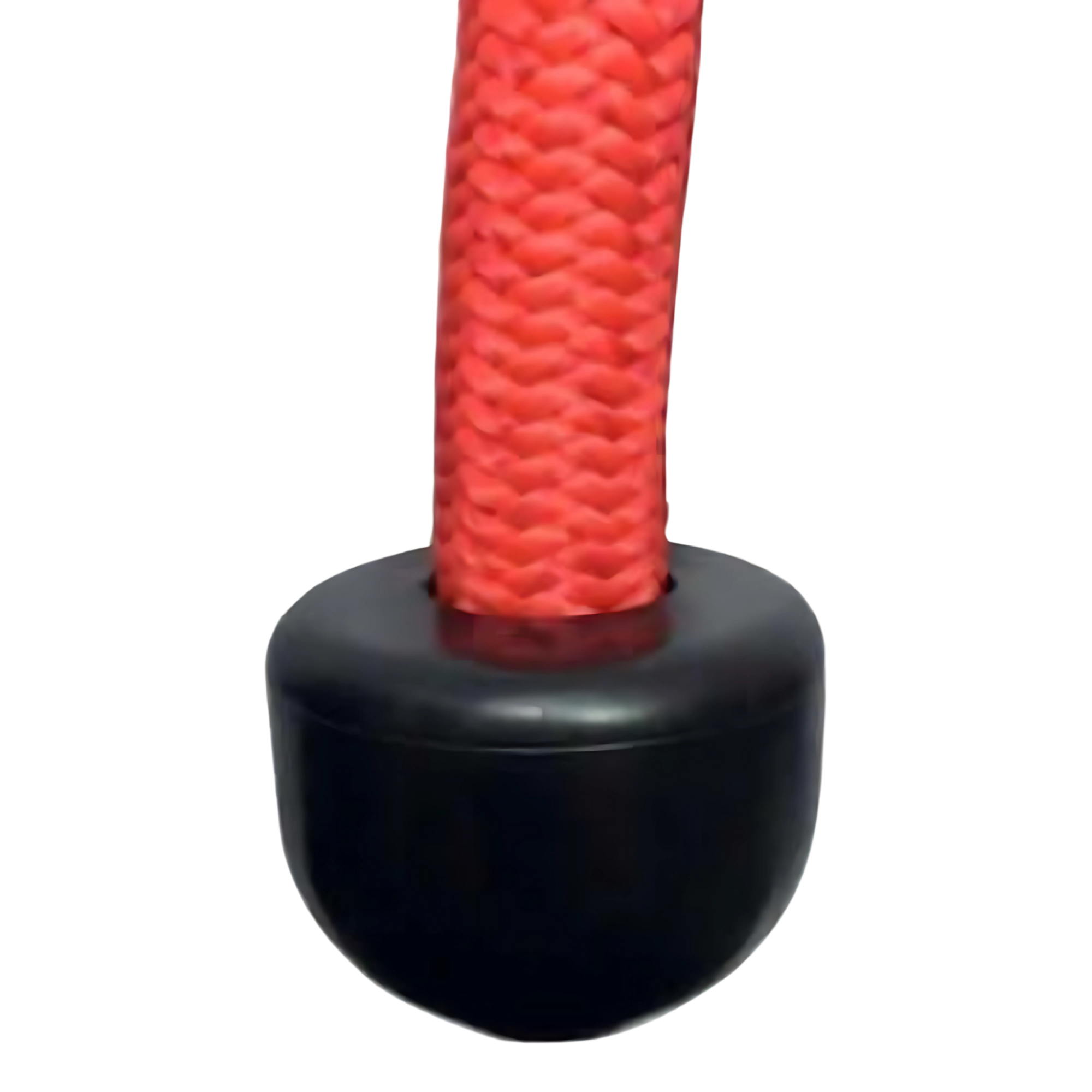 Close-up of the TRICEPS ROPE EXTREME 'Singles'—a red braided triceps cable workout rope with a black rubber stopper, perfect for triceps exercises, isolated on a white background.