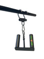 The HOG LEGS Pull Up Hooks for Exercise Cable Attachments are black metal hooks with two vertical grips labeled "HOOKERS," designed to hang from a horizontal bar and enhance grip strength during workouts.