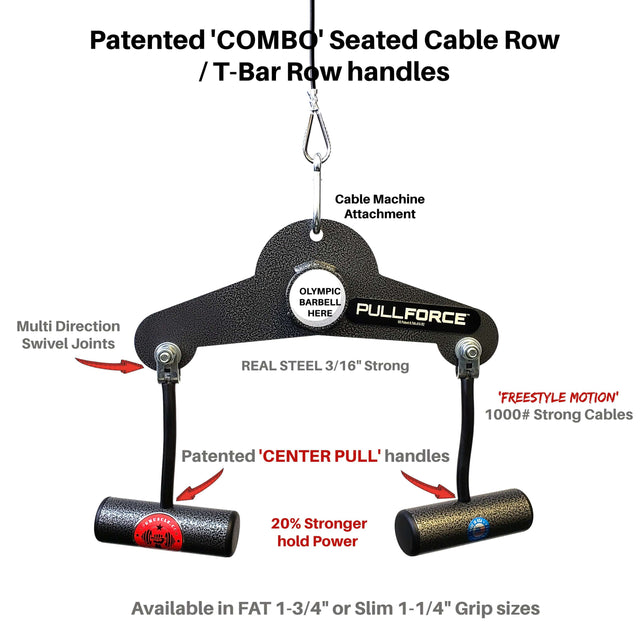 PULL FORCE 'Combo' T-Bar Row & Cable Row Handles with Patented 'Freestyle Motion' Cable suspension!