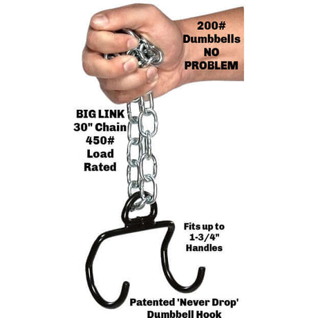 Patented Never Drop Hook Design plus 30" 450# Load Rated Dipping Belt Chain!