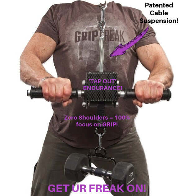 Patented GRIP FREAK removes shoulders for 100% focus on gripping muscles!