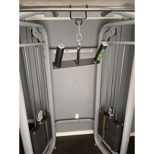 HOG LEGS 15" Multi-Row Wide suspended from Universal Pull Up Hook on Functional Trainer Machine