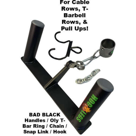 HOG LEGS Multi-Row 'Wide' cable machine back exercises handle with T-Bar Ring & Pull Up Hook options