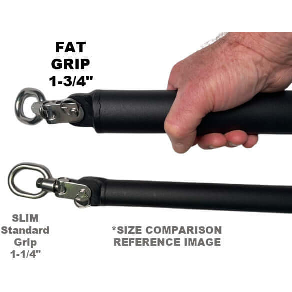 HOG LEGS Dual Pulley barbells available in Slim 1-1/4" and Fat 1-3/4" grip sizes!