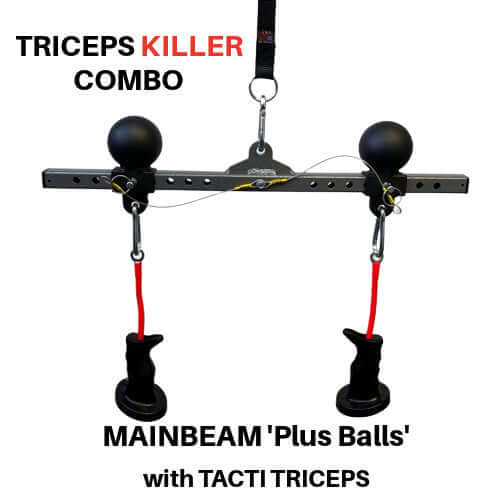 PULL FORCE Mainbeam with Tacti-Triceps Extension Grips Super Set with Ball Triceps Push Downs