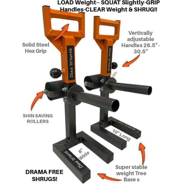 Trap Exercise handles SHRUG PRO completely outperforms Barbell Shrugs, Hex Bar Shrugs and Dummbell Shrugs