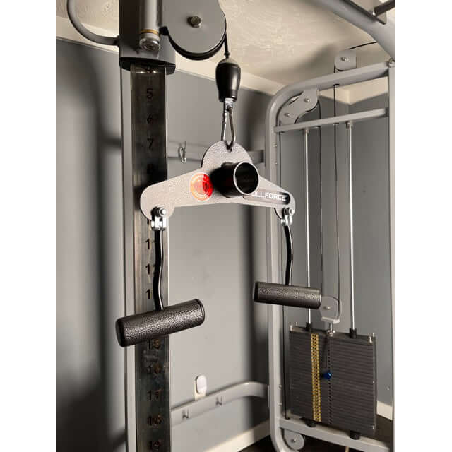 PULL FORCE 'Combo' attached to Functional Trainer Machine for Lat Pull Downs